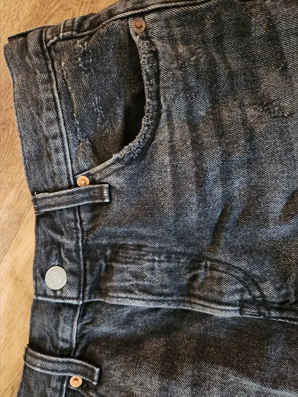 Levis 501 Cut Offs  Black Distressed Denim Shorts - Size 27
